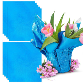 Verdanzia blue floral foil wrap close-up highlights matte texture for stylish plant pots.
