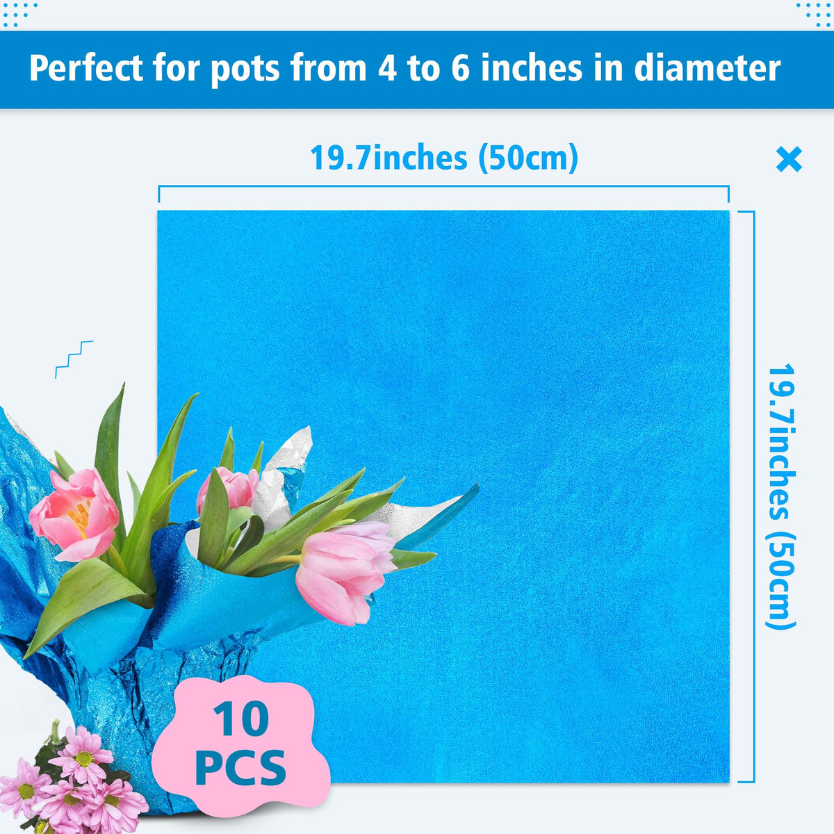 Verdanzia blue floral foil wrap on a pot shows easy fitting and trim.