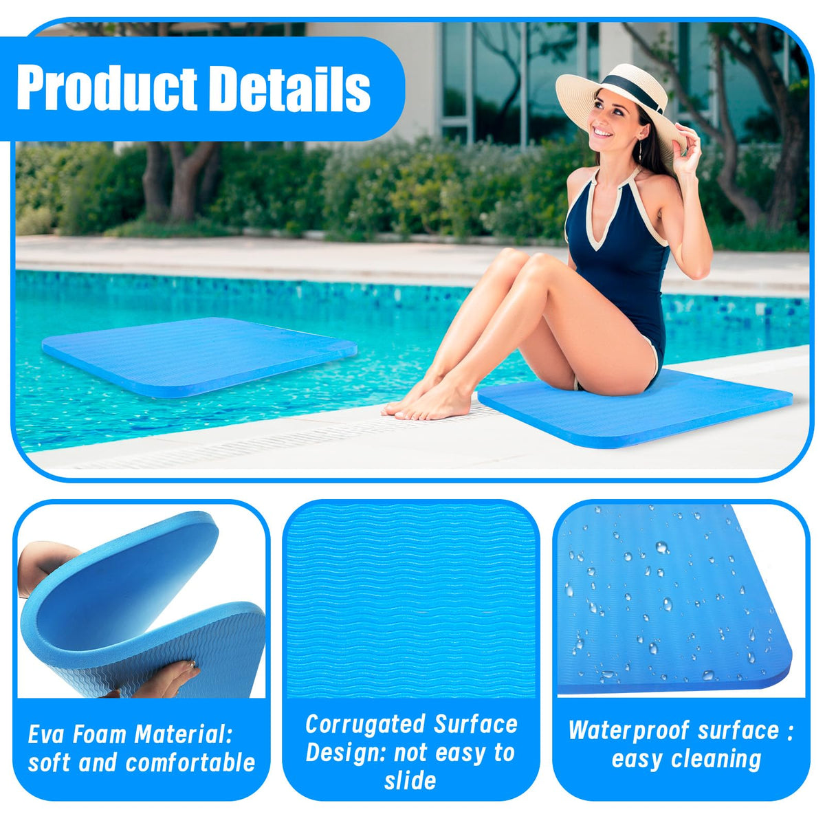 Verdanzia EVA foam pool seat blue designed for outdoor durability
