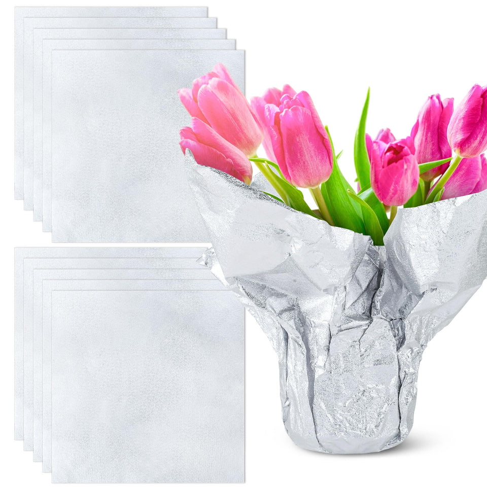Verdanzia matte silver foil wrap for plant pots offers stylish coverage.