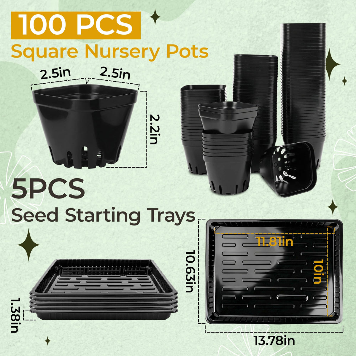 Verdanzia black 2.6-inch square pots with drainage for healthy roots.
