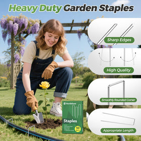 Verdeluxe U-shape stake secures plastic mulch and fabric reliably