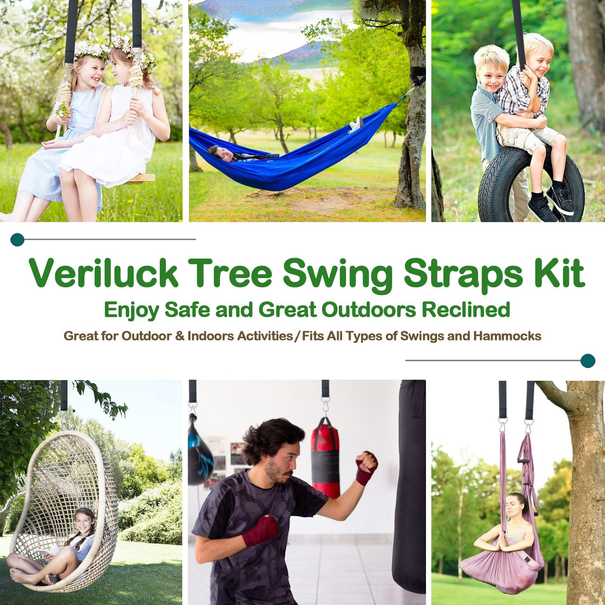 Veriluck backyard swing setup with family enjoying safe, balanced swinging.