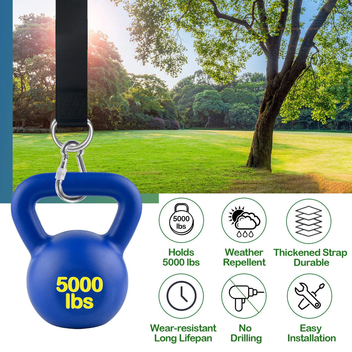 Veriluck adjustable-length straps enabling custom swing height and safer setup
