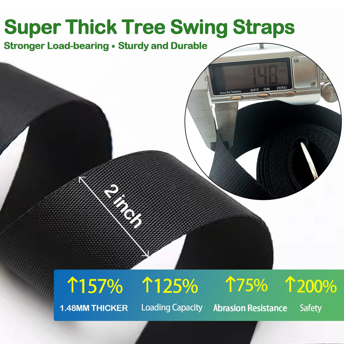 Veriluck swing straps D-ring link highlights reinforced stitching for durability