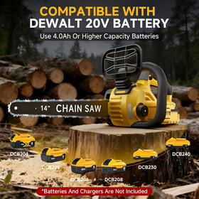 VeriLuxe cordless chainsaw LCD display shows remaining battery.