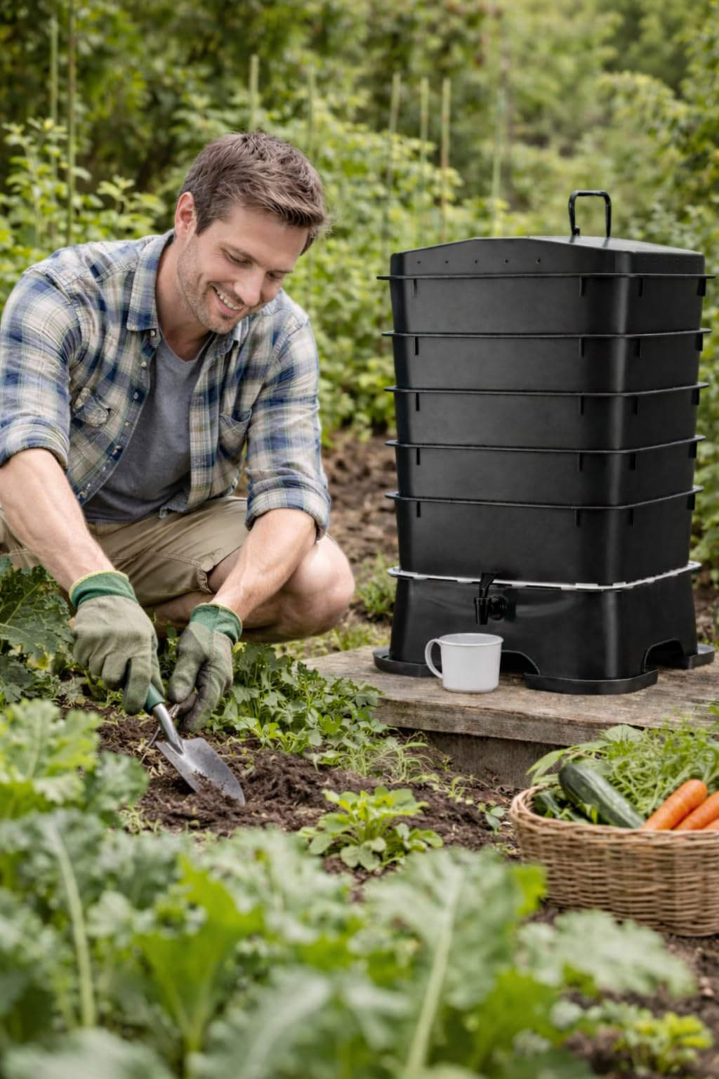 VermiHut Plus easy-stack design for simple, clean vermicomposting.