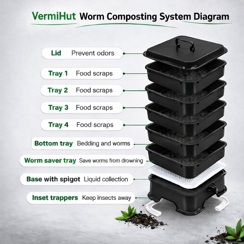 VermiHut Plus odor-reducing lid supports cleaner indoor composting.