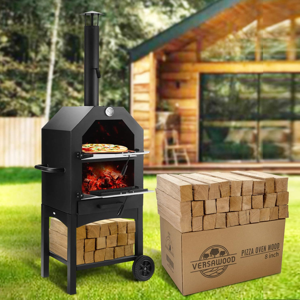 VERSAWOOD oak logs burning slowly for extended cook sessions