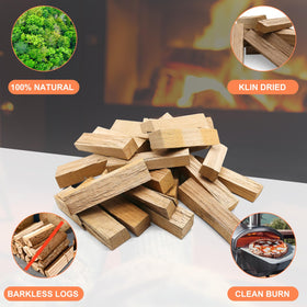 VERSAWOOD oak wood beside a portable oven in use