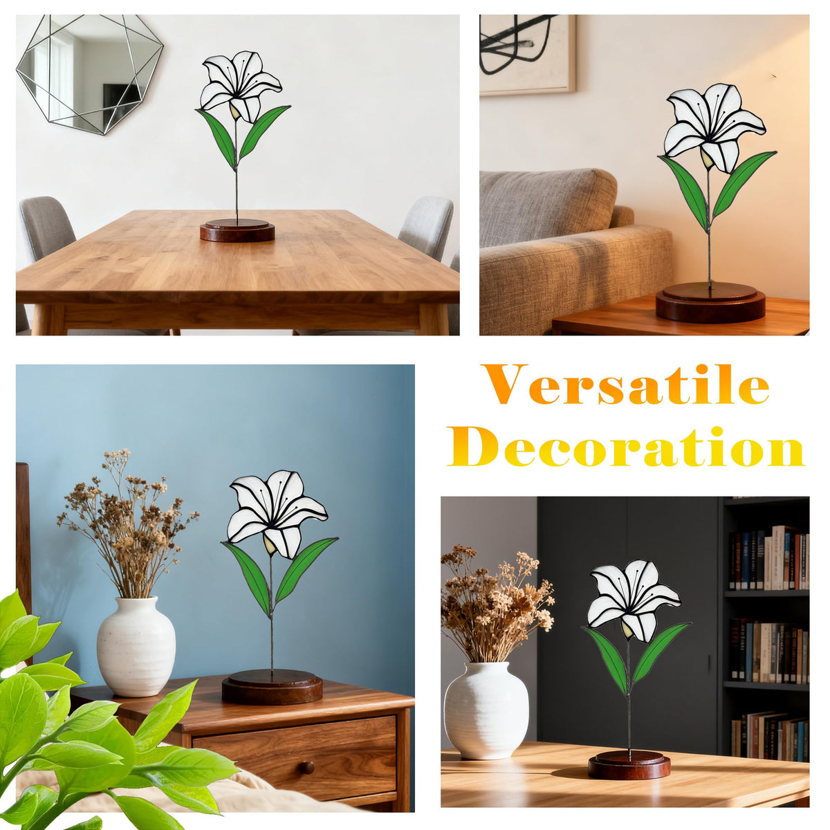 Verssure stained glass flowers tabletop display enhances living room charm.