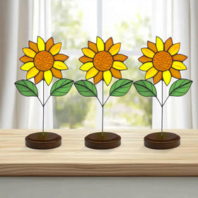 Verssure stained glass iris on walnut base offers a timeless decor piece for gifting