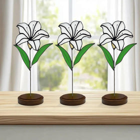 Verssure stained glass lily tabletop display brightens interiors with artful color.