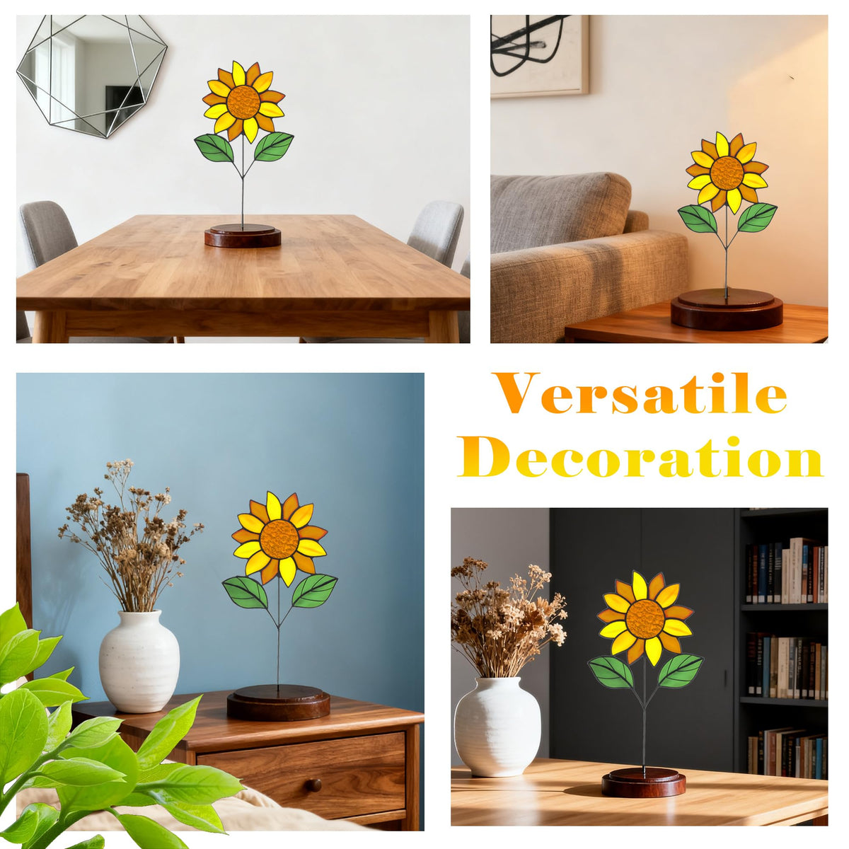 Verssure stained glass tulip on walnut base complements modern interiors with vibrant hues
