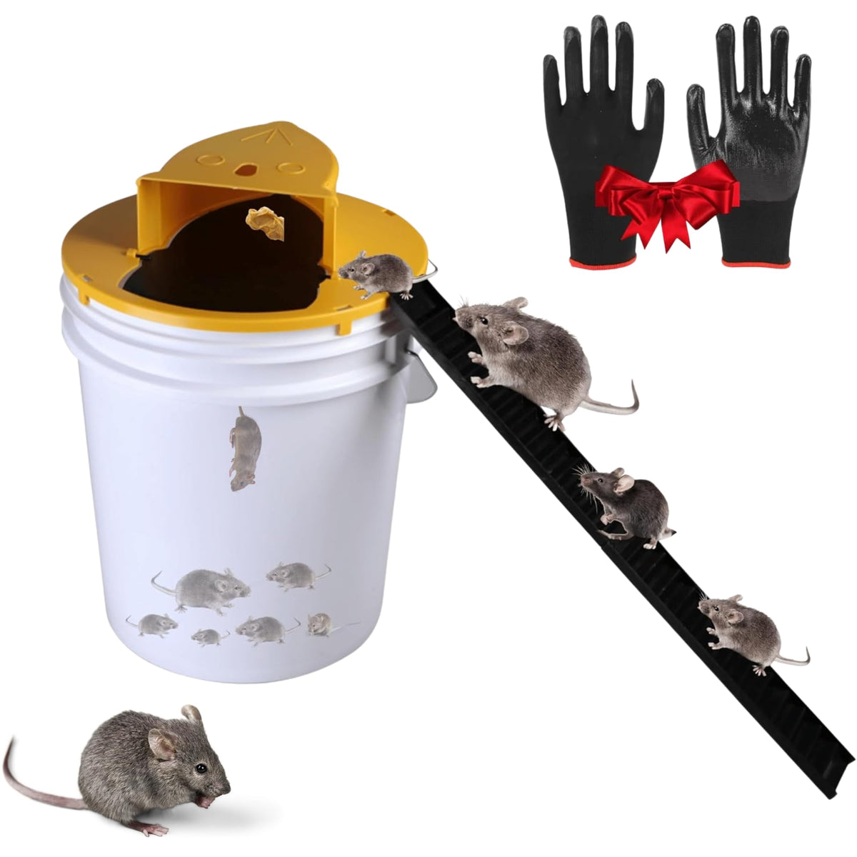 Vertaze bucket lid mouse trap in use indoors catching mice safely