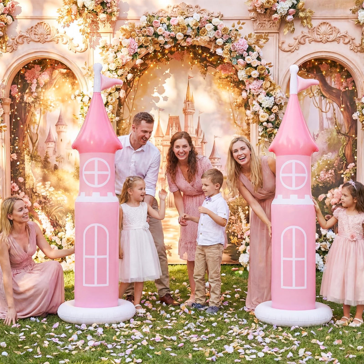 Vertintong baby first birthday castle prop creates a charming scene