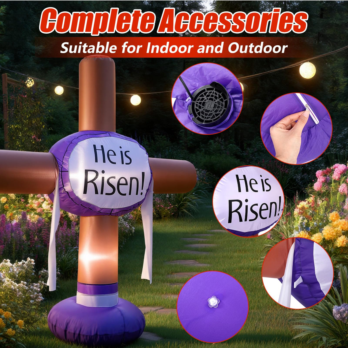 Vertintong Easter cross auto inflates in minutes for easy setup.