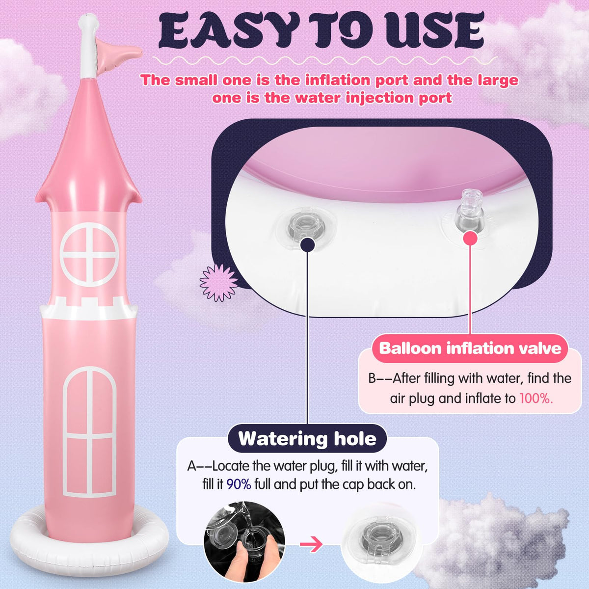 Vertintong inflatable castle base with water port for stable outdoor setup