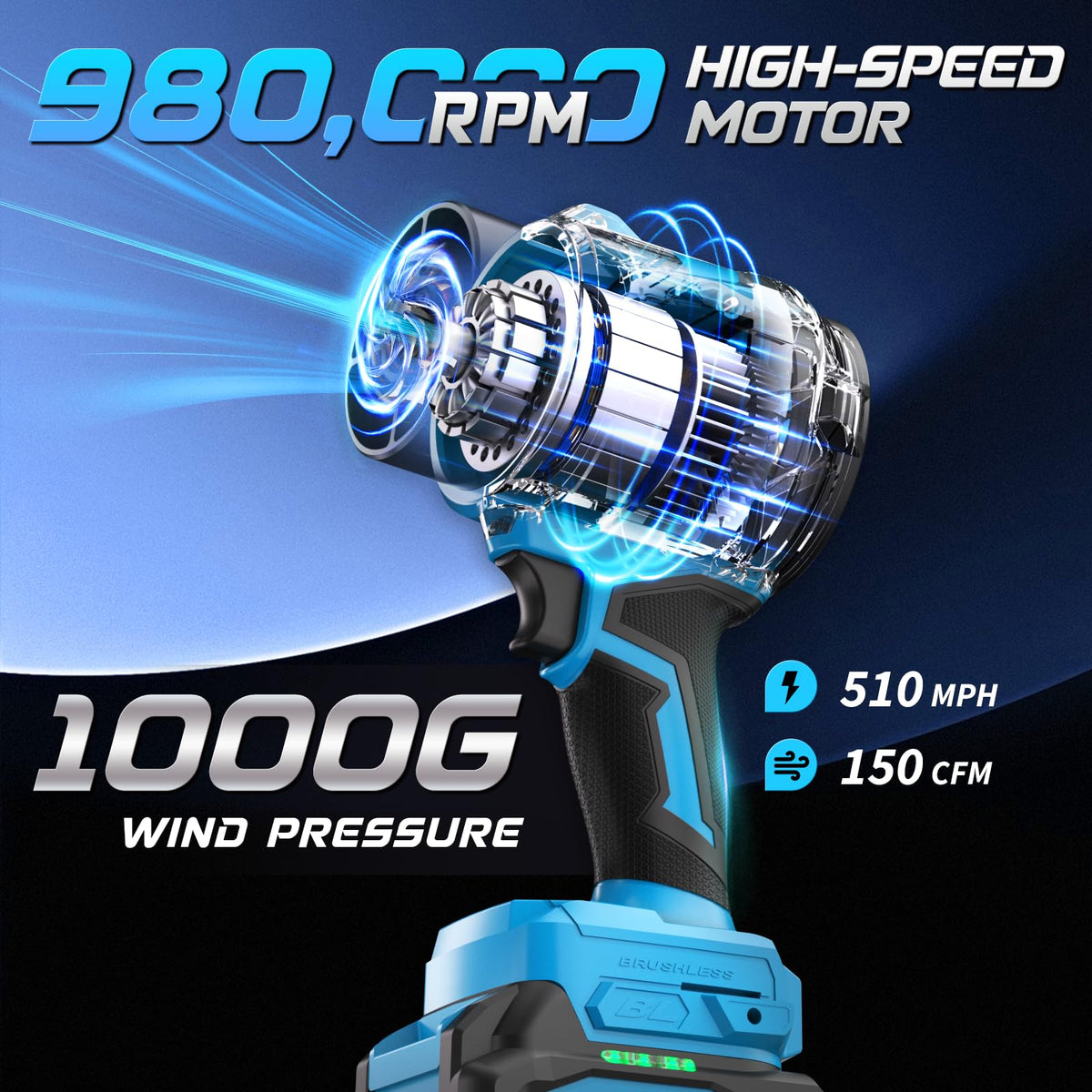 VerveWave Leaf Blower battery boost enables extended cordless runtime for larger tasks.