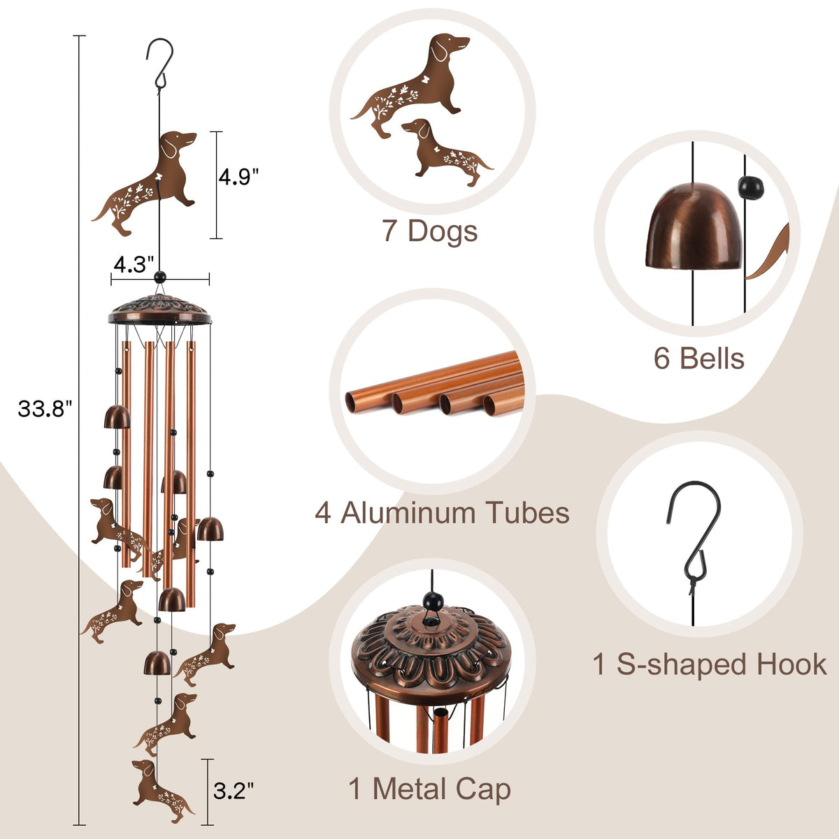VESTCDF Bigfoot wind chime bells close-up offers a calm outdoor sound