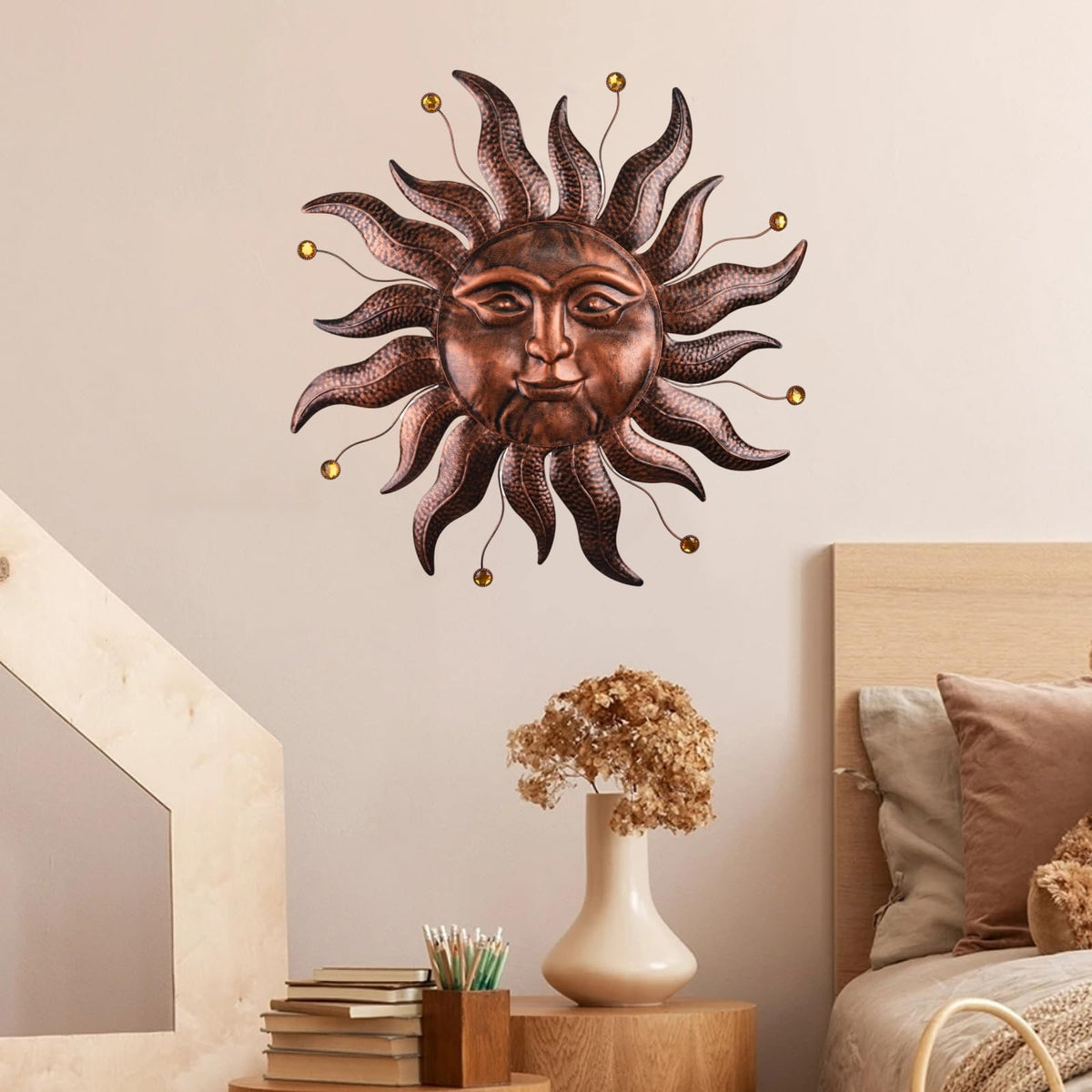 VESTCDF gold vintage sun wall art suits living rooms with warm, inviting appeal