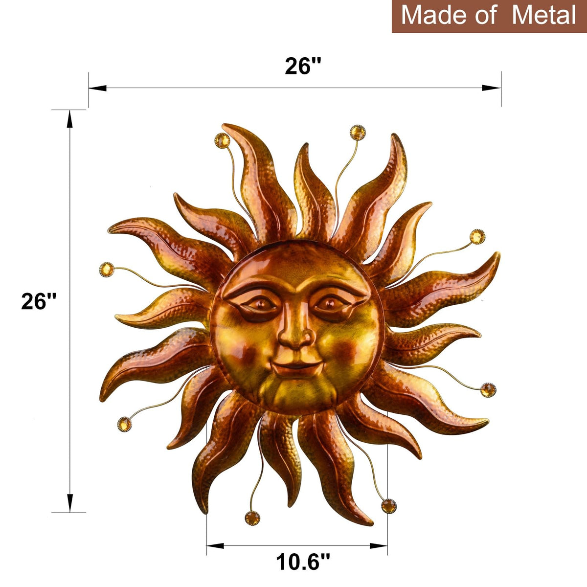 VESTCDF large gold sun wall art hanging on fence adds year-round curb appeal.