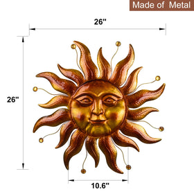 VESTCDF large gold sun wall art hanging on fence adds year-round curb appeal.