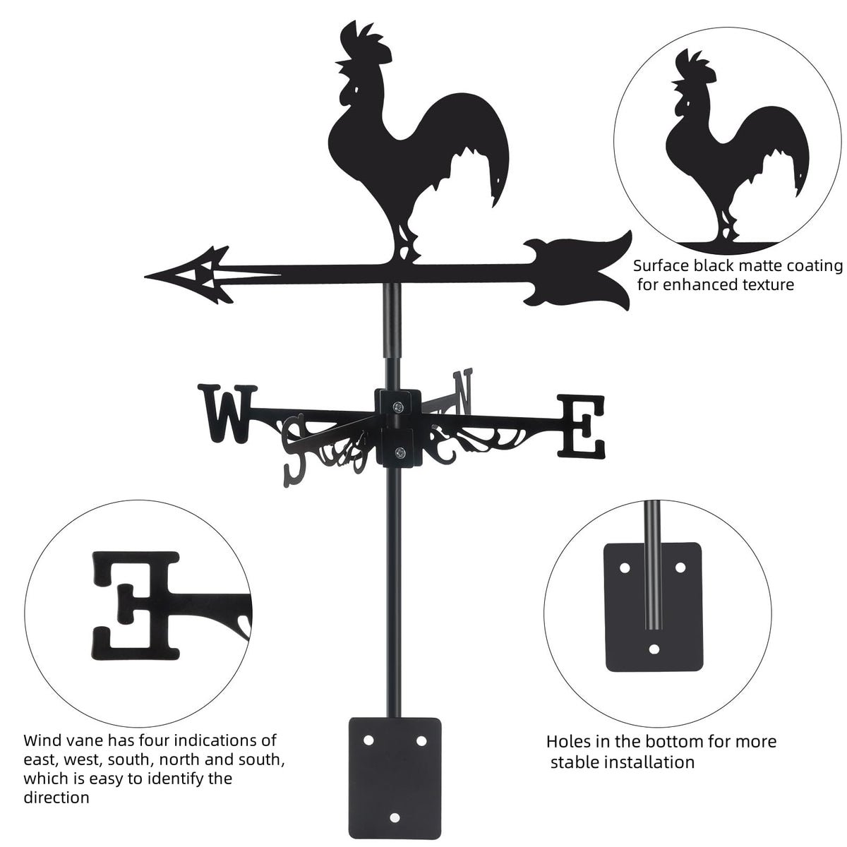 VESTCDF Weather vane installation hardware enables easy setup.
