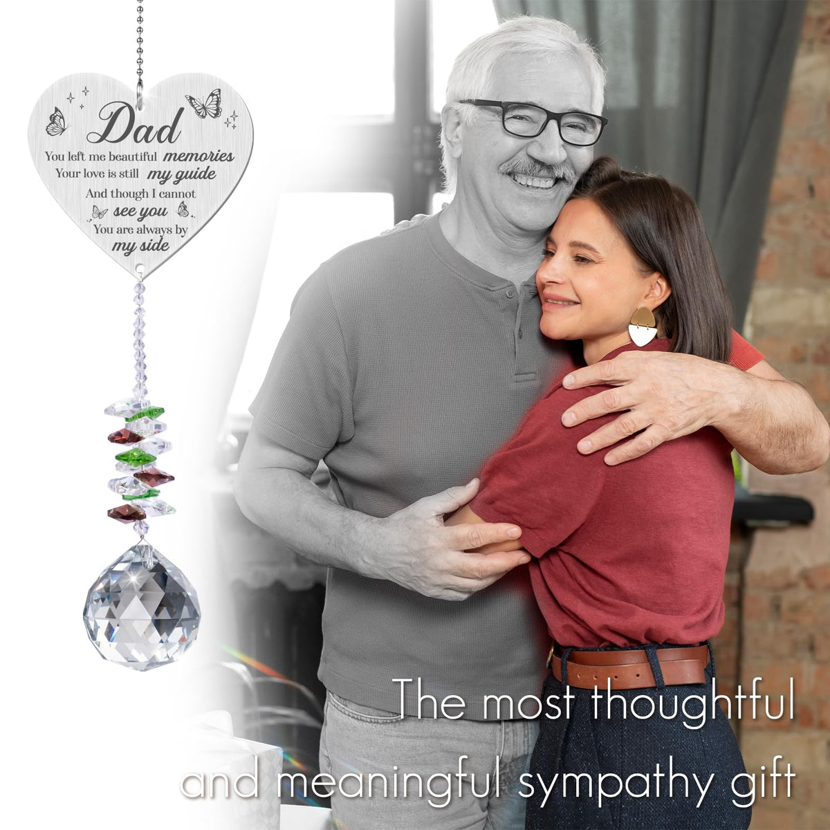 Vetbuosa dad memorial suncatcher hanging shines softly, soothing memory.