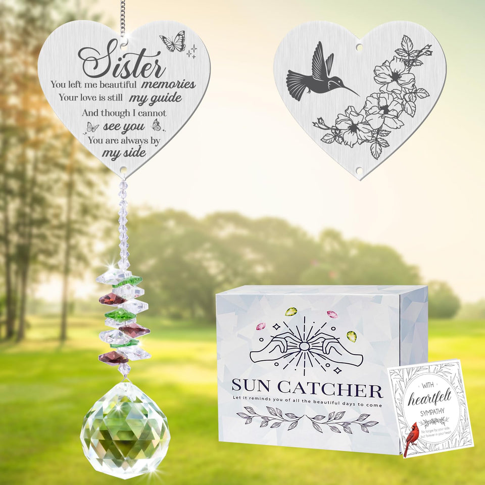 Vetbuosa memorial sister suncatcher hanging crystal creates gentle rainbow light