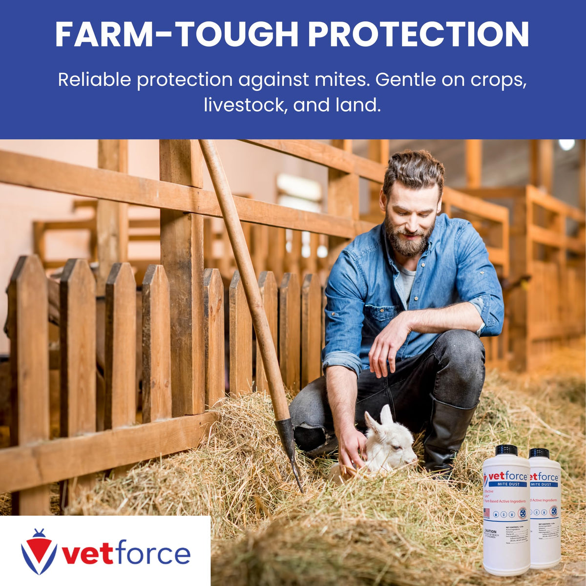 Vetforce Mite Dust resealable container for long-lasting protection