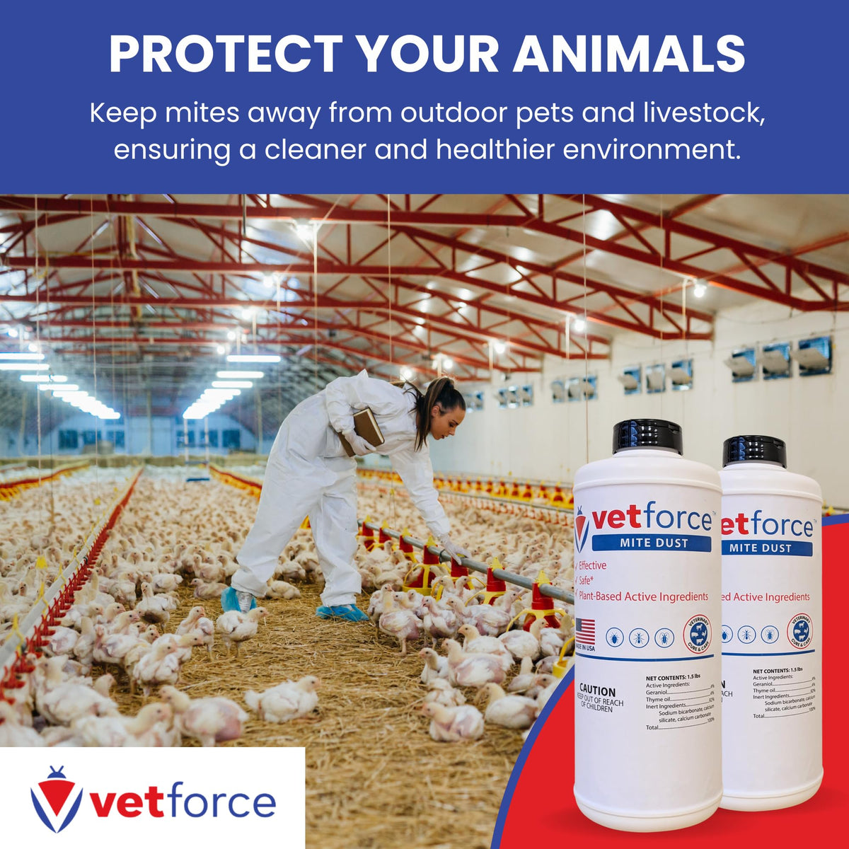 Vetforce Mite Dust settles into cracks and crevices near pet bedding