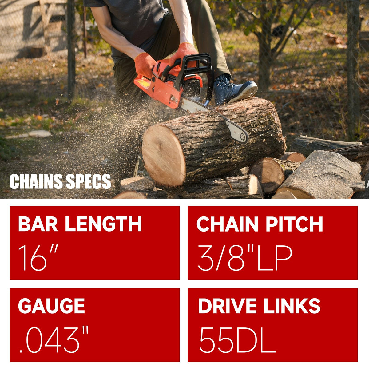 Vetoper three-pack of 16-inch chain enables quick replacement and consistent performance.