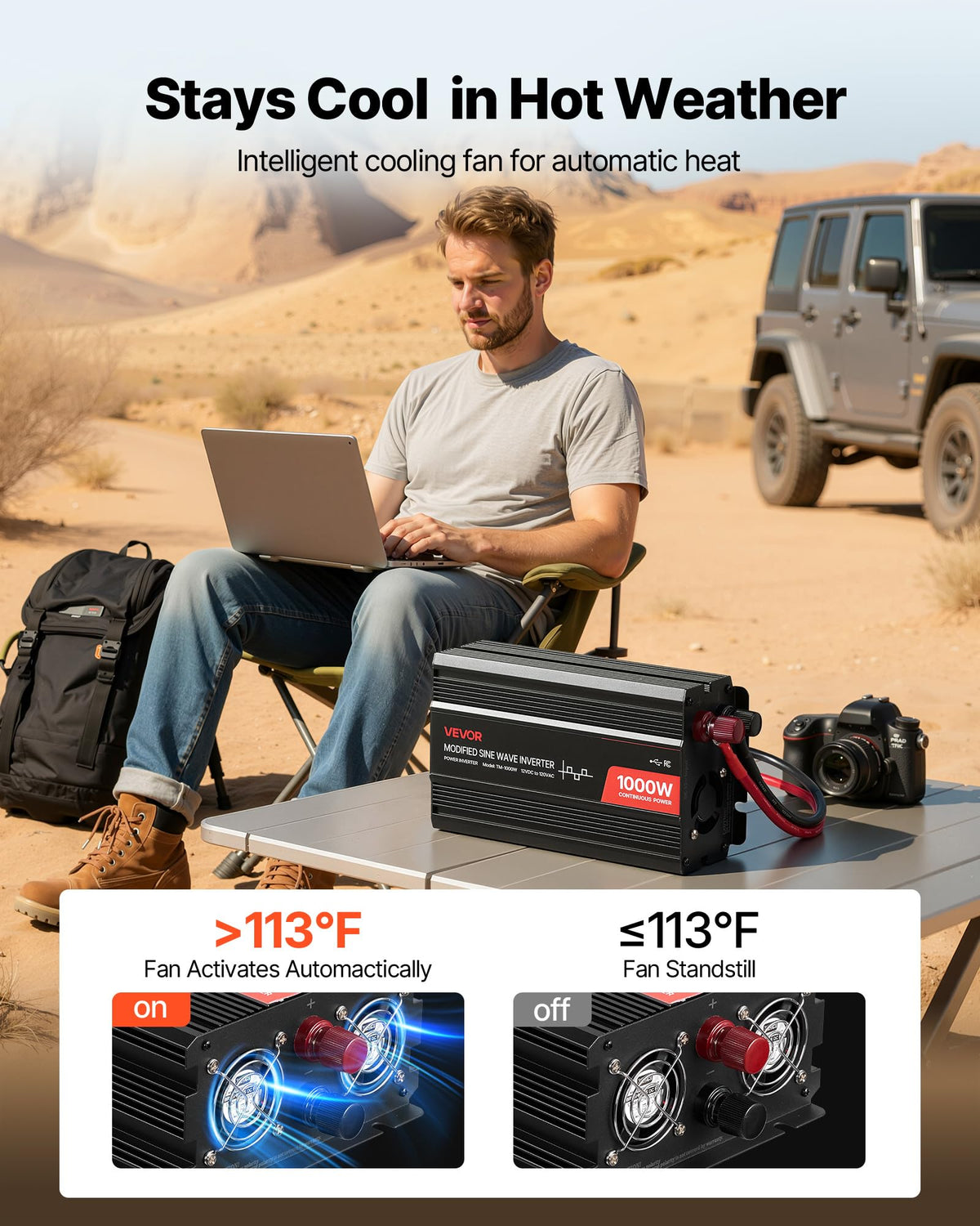 VEVOR 1000W inverter aluminum housing for lightweight outdoor use