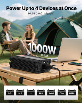 VEVOR 1000W inverter USB Type-C ports enabling fast on-the-go charging