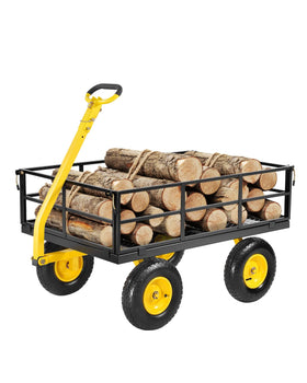VEVOR 1200lbs steel garden cart front view showing sturdy frame for heavy material transport