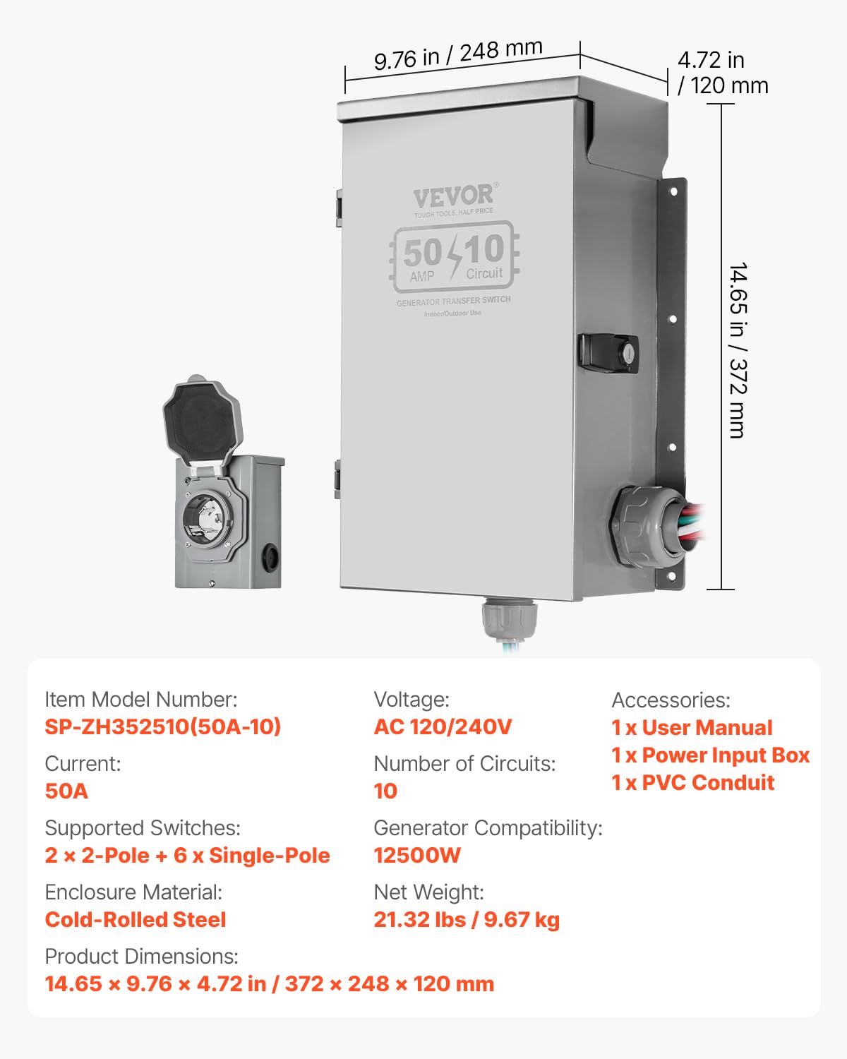 VEVOR 12500W generator compatibility supports essential appliances during outages.