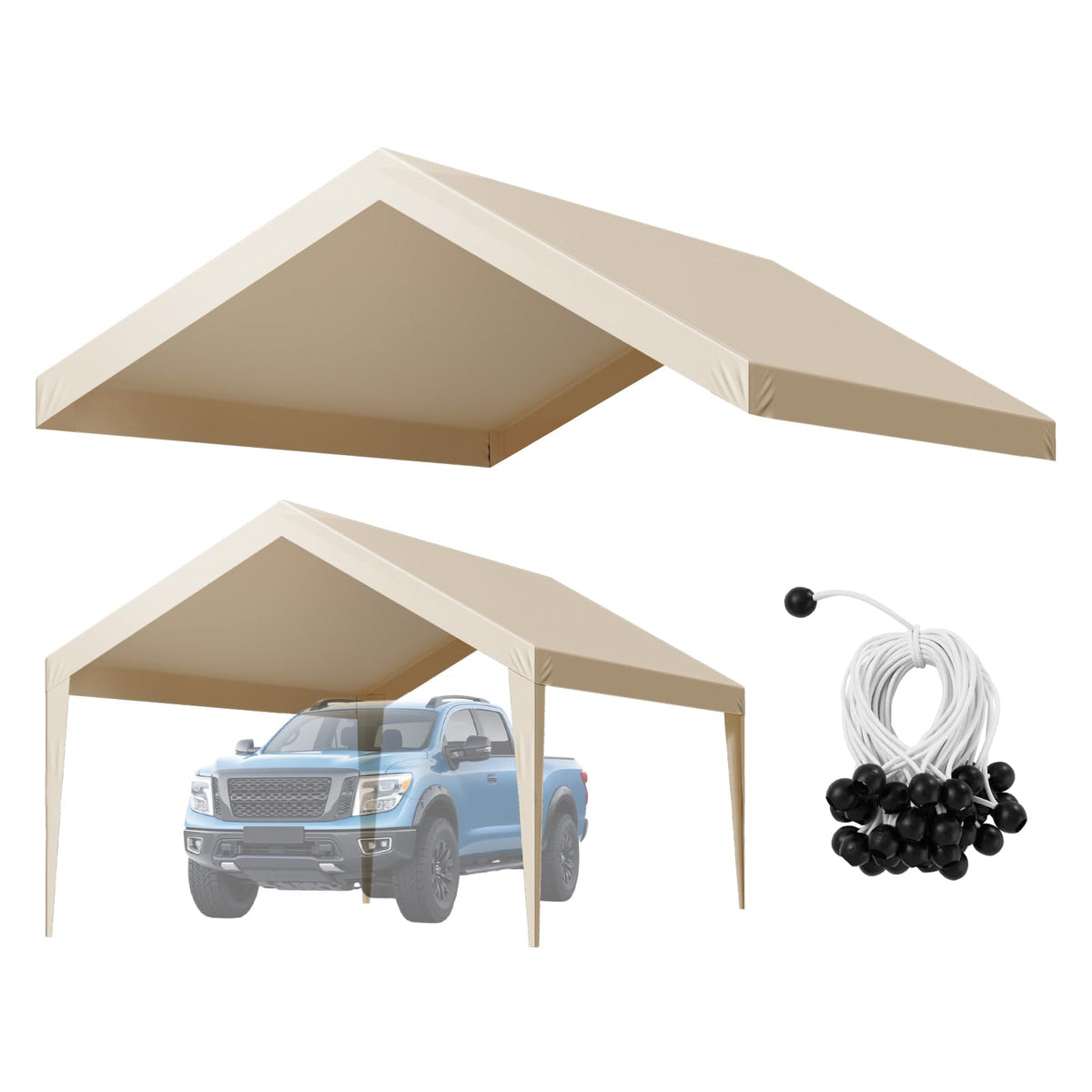 VEVOR 12x20 carport cover beige shields vehicles from rain and sun.