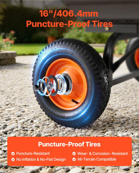 VEVOR 16 inch flat-free tires enhance stability on grass and gravel.