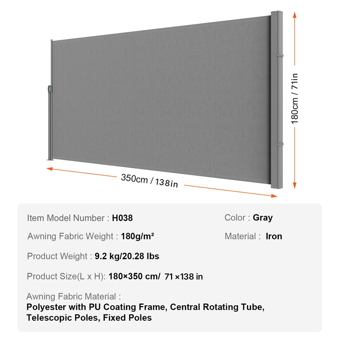 VEVOR 71x138 in privacy screen ideal for patios, balconies, and courtyards.