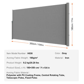 VEVOR 71x138 in privacy screen ideal for patios, balconies, and courtyards.