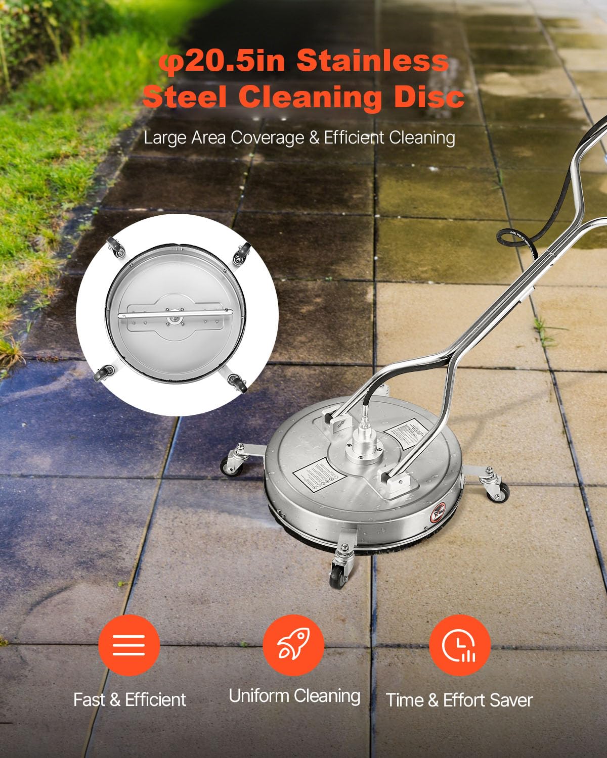 VEVOR 20-inch surface cleaner side view highlights dual-handle maneuverability