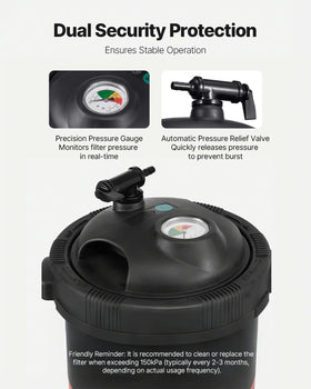 VEVOR 2026 Pro pool filter automatic relief valve highlights safety feature.