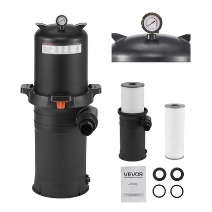 VEVOR 2026 Pro Pool Filter System front view shows compact, durable design for outdoor pools.