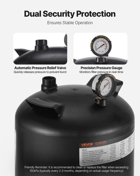 VEVOR 2026 Pro Pool Filter System pressure gauge demonstrates real-time monitoring.