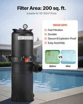 VEVOR 2026 Pro Pool Filter System side view highlights sturdy connectors for leak-free setup.