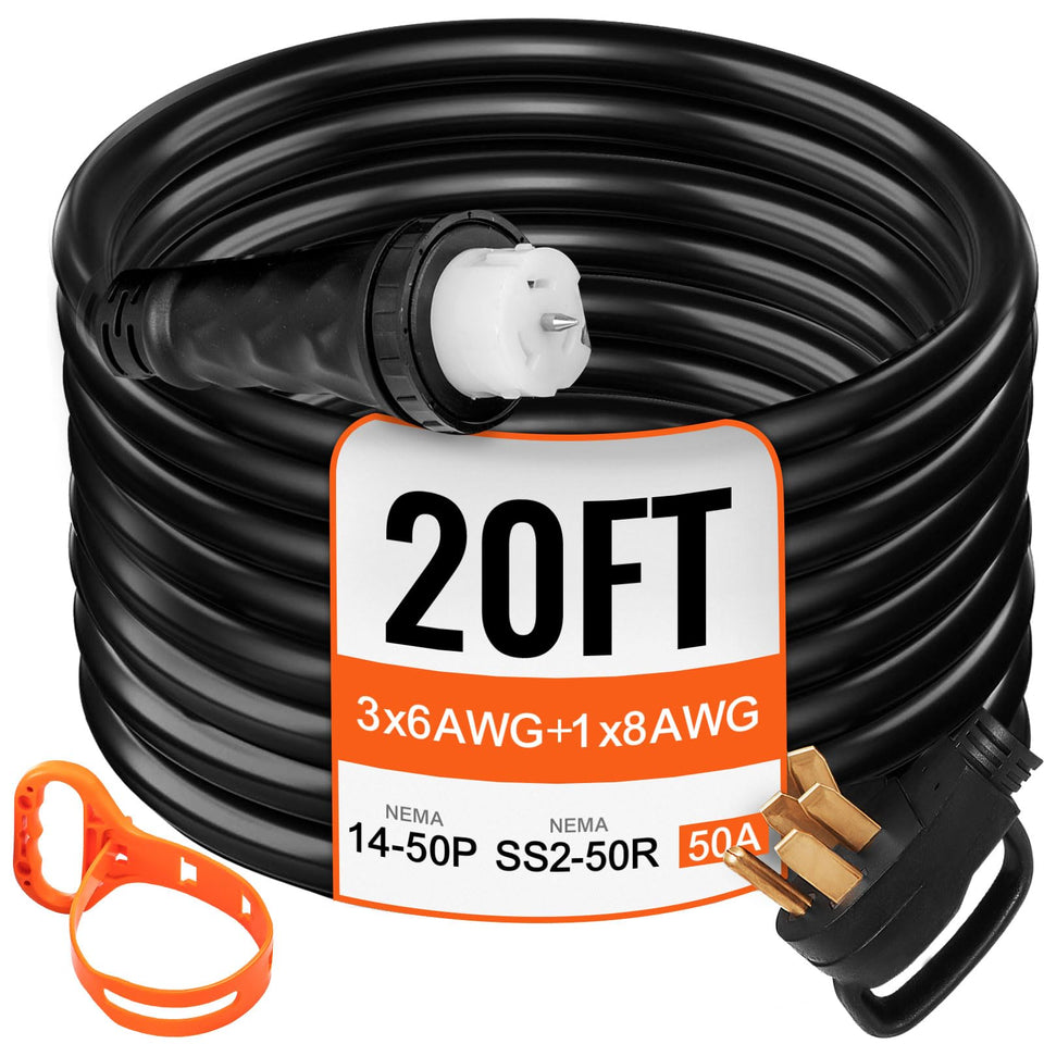 VEVOR 20 ft 50A generator extension cord with NEMA 14-50P for home backup