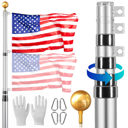 VEVOR 20ft telescoping flag pole kit for outdoor displays with sturdy aluminum build.