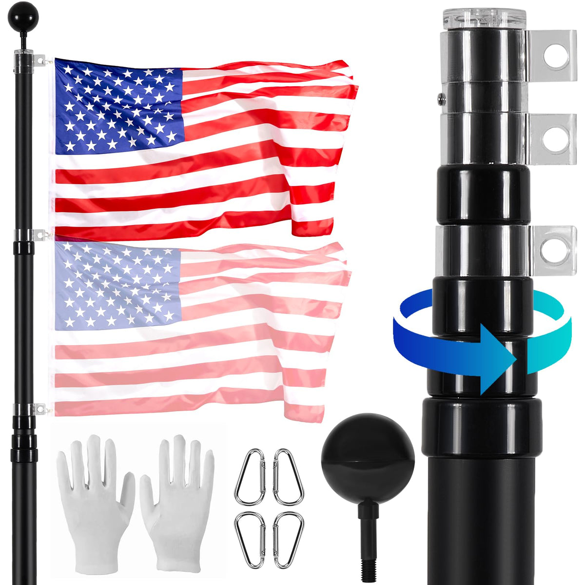 VEVOR 20ft telescoping flag pole kit fully extended for ground display.