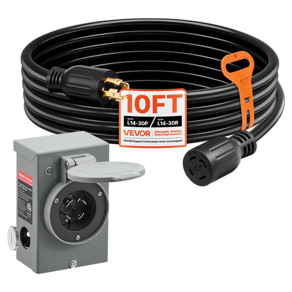 VEVOR 30A generator cord with L14-30P to L14-30R for reliable backup power.